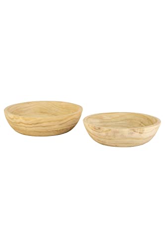 KALALOU CMH1023 Hand Carved Round Wooden Bowls, Set of 2