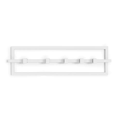 Umbra Cubiko Wall Mounted Modern, Sleek, Space-Saving Hanger with Retractable Hooks to Hang Coats, Scarves, Purses and More, 5, White