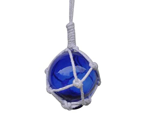Hampton Iron Handcrafted Nautical Decor Blue Japanese Glass Ball with White Netting Christmas Ornament 2" - Decorative