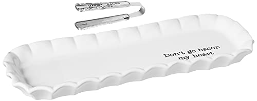Mud Pie 4071141 Bacon Serving Tray Set,12" X 4.5", White