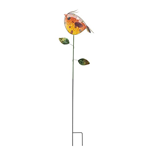 Evergreen Colorful Metal and Glass Bird Garden Stakes, Yellow