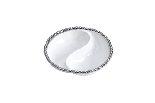 Pampa Bay Silver Titanium Finished Rim Porcelain Mini 2 Section Platter, 5.5-inch Diameter