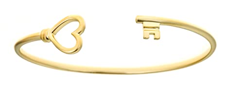 Maya J CZBB9Y Heart and Key Cuff Bracelet, Yellow, Brass