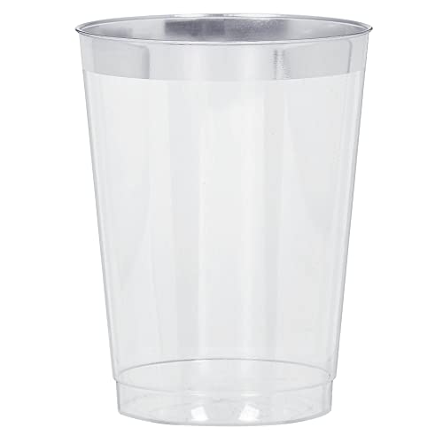 Amscan Silver Trimmed 10oz Plastic Tumblers Party Supplies