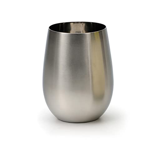 RSVP International Brushed Stainless Steel Barware Collection, Stemless Wine Glass, 18-Ounce