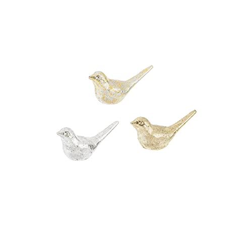 Ganz Metallic Mod Bird, Cast Iron, Pack of 3, 4 Inches Width, 1.37 Inch Depth, 2 Inches Height, Gold and Silver