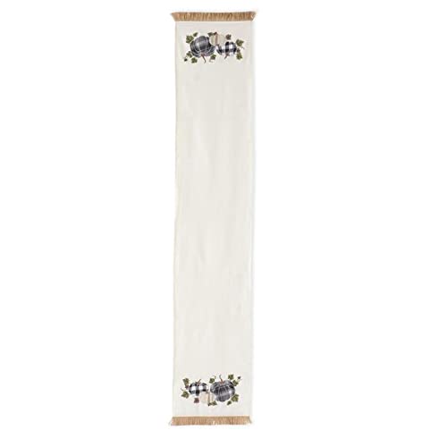 K&K Interiors Cream Canvas Table Runner with Applique Pumpkins and Jute Fringe, 72-Inch Height, Polyester, Multicolor