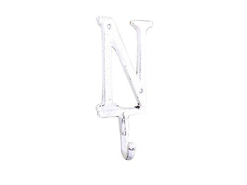 Hampton Iron Whitewashed Cast Iron Letter N Alphabet Wall Hook 6" - Door Decor - Decorative