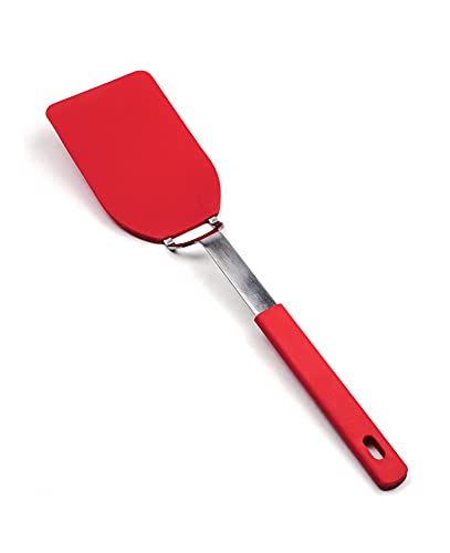RSVP International Kitchen Tool Collection Flexible Nylon Spatula, Stainless Steel Handle, 12x2.75", Red