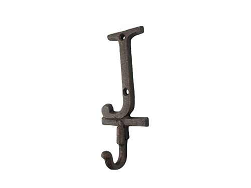 Hampton Iron HANDCRAFTED NAUTICAL D√âCOR Rustic Copper Cast Iron Letter J Alphabet Wall Hook 6"