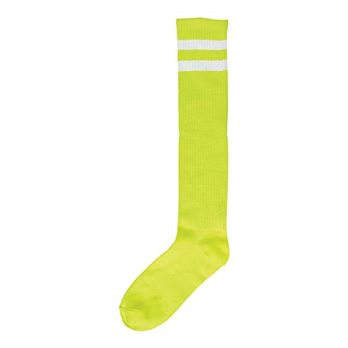 Amscan 395893 Neon Green Knee High Socks with White Stripes, 19"