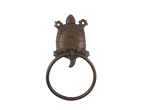 Hampton Iron HANDCRAFTED NAUTICAL D√âCOR Rustic Copper Cast Iron Decorative Turtle Towel Holder 8"