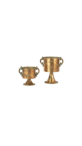 KALALOU CMNQ1088 Set of Two Antique Copper Finish PLANTERS with Handles