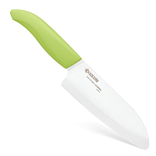 Kyocera Advanced Ceramic Revolution Series 5-1/2-inch Santoku Knife, Green Handle, White Blade