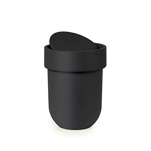 Umbra Touch Waste Can, Small Trash Can with Lid, Swing Lid Waste Basket, Garbage Can with Lid for Washroom/Bathroom, Soft Touch, Matte Black Finish