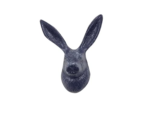 Hampton Iron HANDCRAFTED NAUTICAL D√âCOR Rustic Dark Blue Cast Iron Decorative Rabbit Hook 5"