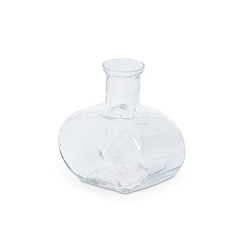 Park Hill Collection Starburst Embossed Oval Bottle Vase, Small, 5.25-inch Height, Glass, Clear, for Decorative Use, Wall Decor, Home, Office, Kitchen, Living Room, Indoor