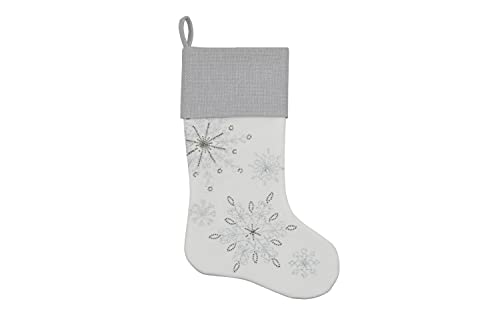 Comfy Hour Let It Snow Collection 18"x11" Snowflake Striped Stocking Christmas Decoration, Polyester