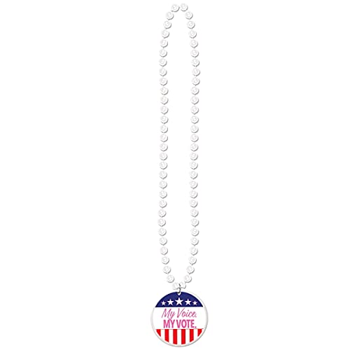 Beistle My Voice. My Vote. Medallion With Beaded Chain