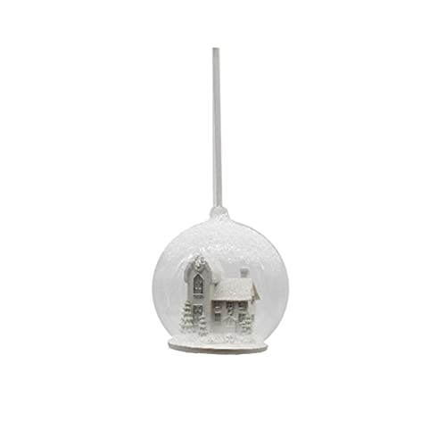Comfy Hour Joyful Holiday Collection Snowing Winter House in Glass Ball Christmas Tree Ornament, Decoration, White
