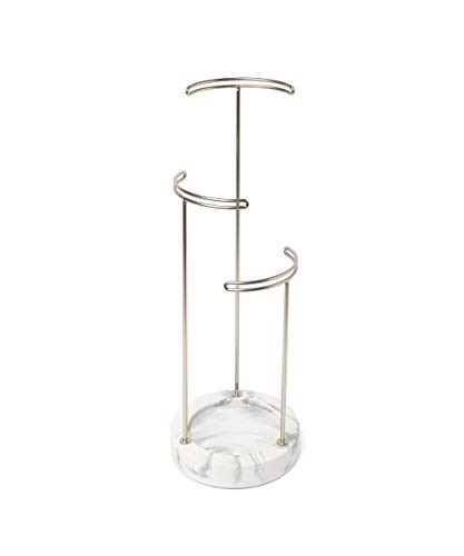 Umbra Tesora Organizer and Jewelry Faux Marble, Resin and Nickel Plated Stand, White