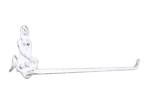 Hampton Iron Whitewashed Cast Iron Mermaid Wall Mounted Paper Towel Holder 17" - Mermaid Dec