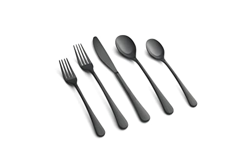 CAMBRIDGE Black Satin Xyla 20-Piece Flatware Set, Service for 4, 0