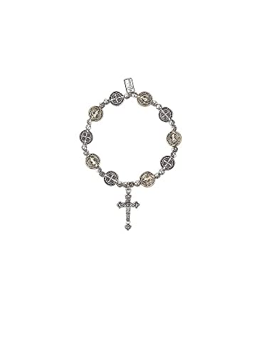Roman Saint Benedict Stretch Bracelet, 7-inch Length, Zinc, Silver and Gold, For Women, Fashion, Jewelry, Gift, For Any Occasions