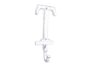 Hampton Iron Whitewashed Cast Iron Letter T Alphabet Wall Hook 6" - Home Wall Decor - Decor