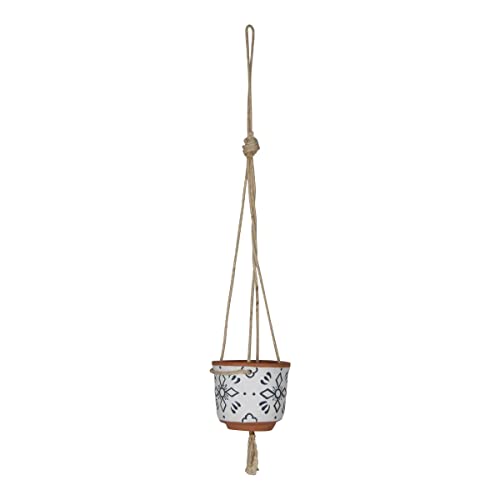 Foreside Home & Garden White & Blue Terracotta Hanging Planter