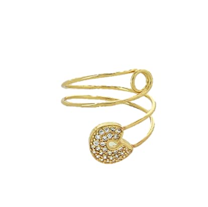 Maya J CZRB4Y Safety Pin Ring, Adjustable Finger Size, Gold Plated Brass