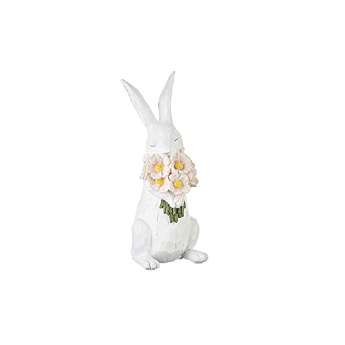 RAZ Imports 4211134 Bunny Figurine with Pink Flowers, 11.5-inch Height, Resin
