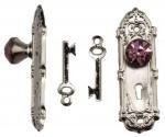 Aztec Imports Melody Jane Dollhouse Satin Nickel Door Handle with Purple Crystal Knob & Keys