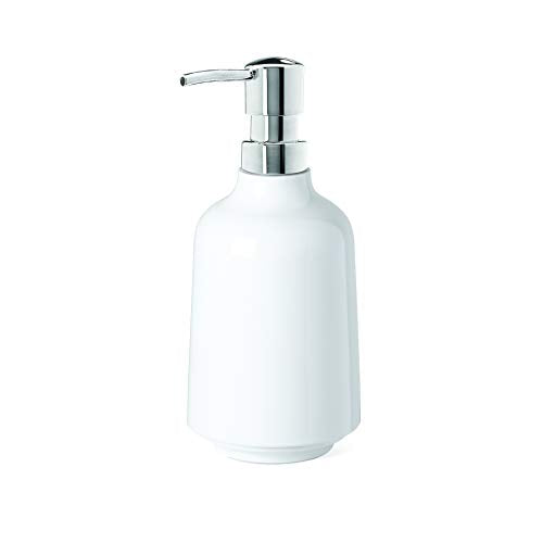 Step Soap Pump by Umbra, Liquid Soap Dispenser, Bathroom Accessories, White Soap Dispenser, Glossy White Finish