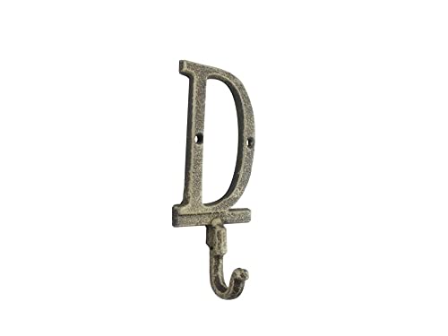 Hampton Iron HANDCRAFTED NAUTICAL D√âCOR Rustic Gold Cast Iron Letter D Alphabet Wall Hook 6"