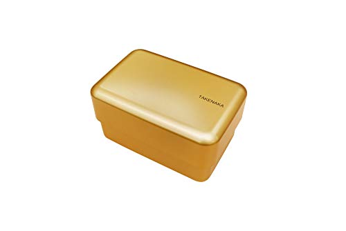 Bento Nibble Box, Eco-Friendly Lunch Box Made in Japan, BPA and Reed Free, 100% Recycle Plastic Bottle Use, Microwave and Dishwasher Safe, Takenaka Bento Box (Gold *Band: Orange)