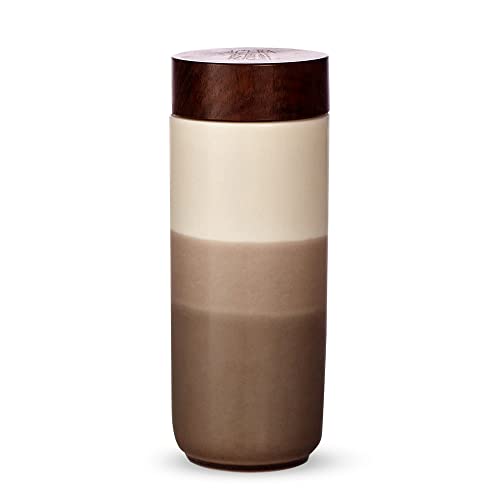 Acera Liven - The Beauty Of Dawn Tourmaline Ceramic Tumbler w/ Leak-Proof Lid, Double Wall Insulated, Travel Mug for Coffee, Tea, & Water, 12.3oz (Mocha Brown Ombre)