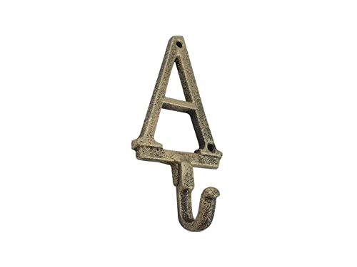 Hampton Iron HANDCRAFTED NAUTICAL D√âCOR Rustic Gold Cast Iron Letter A Alphabet Wall Hook 6"