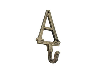 Hampton Iron HANDCRAFTED NAUTICAL D√âCOR Rustic Gold Cast Iron Letter A Alphabet Wall Hook 6"