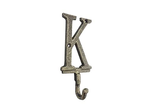 Hampton Iron HANDCRAFTED NAUTICAL D‚àö√¢COR Rustic Gold Cast Iron Letter K Alphabet Wall Hook 6"