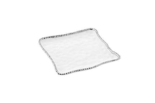 Pampa Bay Salerno Titanium-Plated Ceramic Porcelain 11-inch Square Holiday Party Platter Tray, White/Silver, Oven Safe