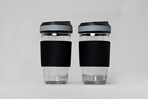 GENICOOK Borosilicate 16.2 oz Coffee Cup with Silicone Wrap set of 2, Tea cup