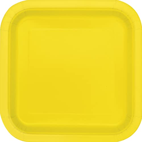 Unique Industries Unique 47067 Square Paper Plates-18 cm-Neon Yellow-Pack of 16