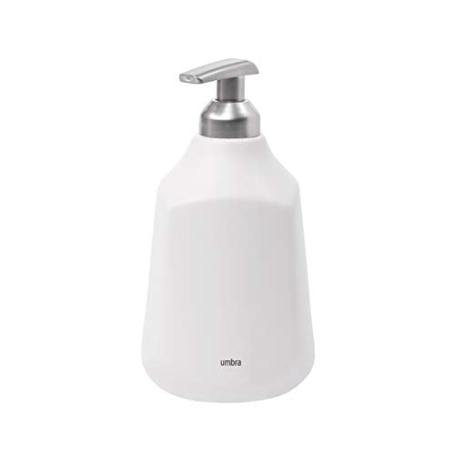 Umbra Corsa White Hand Liquid Soap Pump Dispenser - Modern Matte Ceramic With Soft-Touch Finish Refillable Foaming Container for Bathroom, Kitchen - Wide Mouth for Easy Refilling