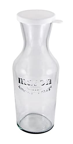 Grant Howard Mason Classics Embossed Glass Carafe and Decanter with White Screw Top, 34 oz