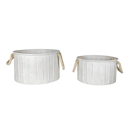 Foreside Home & Garden Set of 2 Sandy Baskets White Metal & Cotton