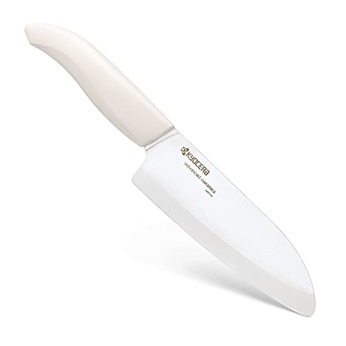 Kyocera Advanced Ceramic Revolution Series 5-1/2-inch Santoku Knife, White Handle, White Blade