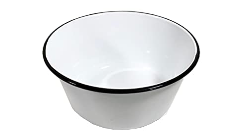 CWI Black Rim Enamel Mixing Bowl 11" x 5" - Vintage Farmhouse Kitchen Enamelware