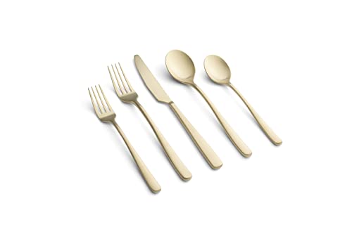 CAMBRIDGE Champagne Satin Rise 20-Piece Flatware Set, Service for 4, 0