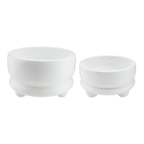 Mud Pie Paulownia Footed Bowls, White, small 7" x 11" dia | large 10" x 14" dia